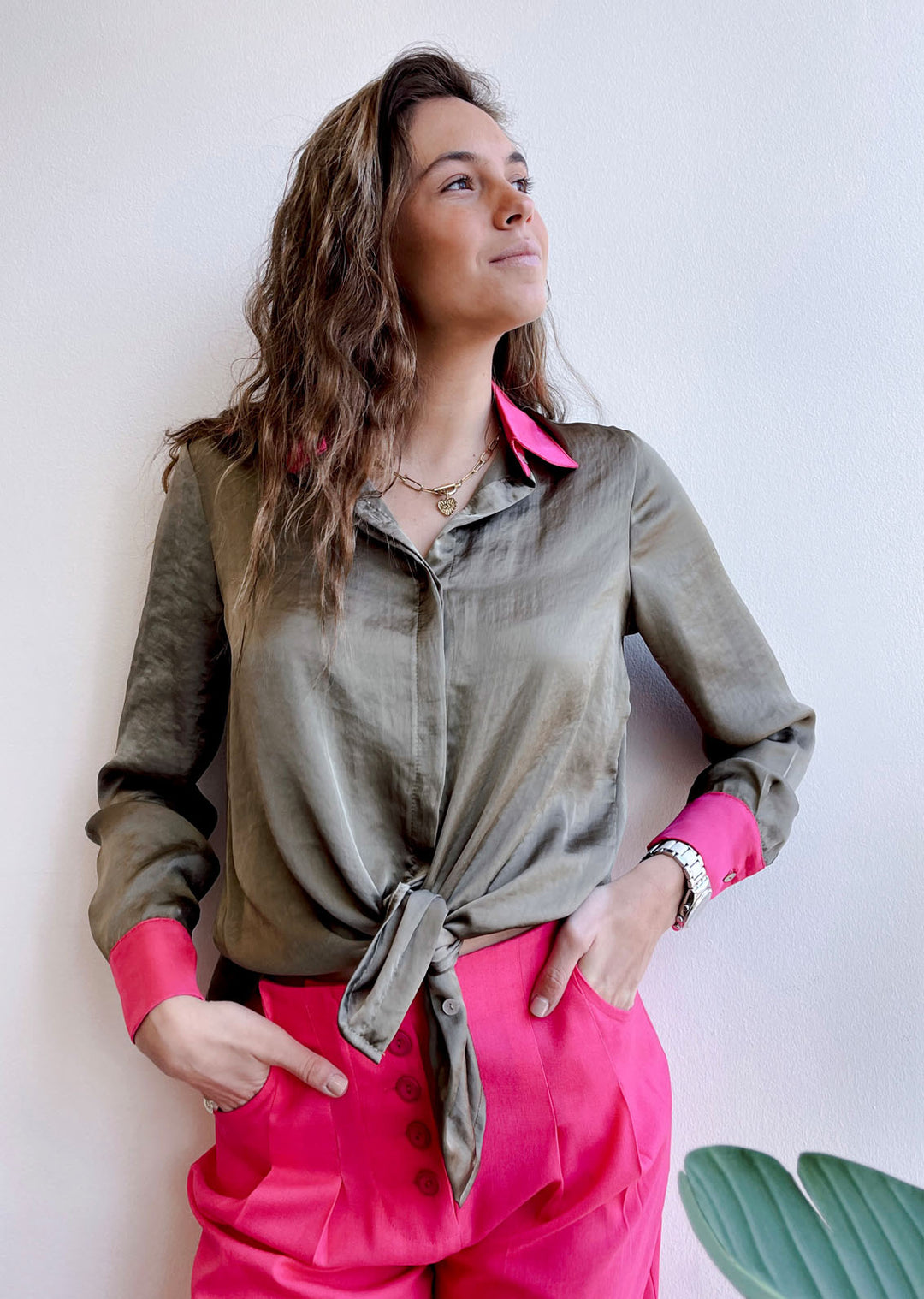 Blusa Bernarda | Bicolor, militar y fucsia