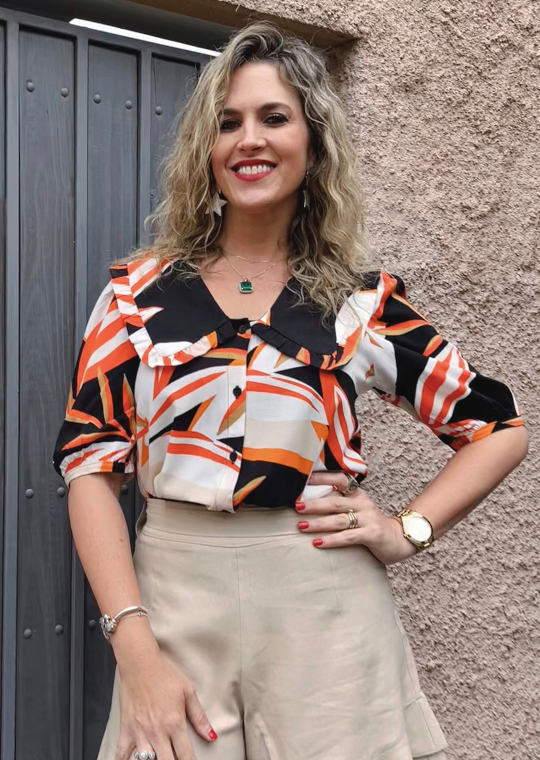 Blusa Candelaria | Estampada - Negra & Naranja