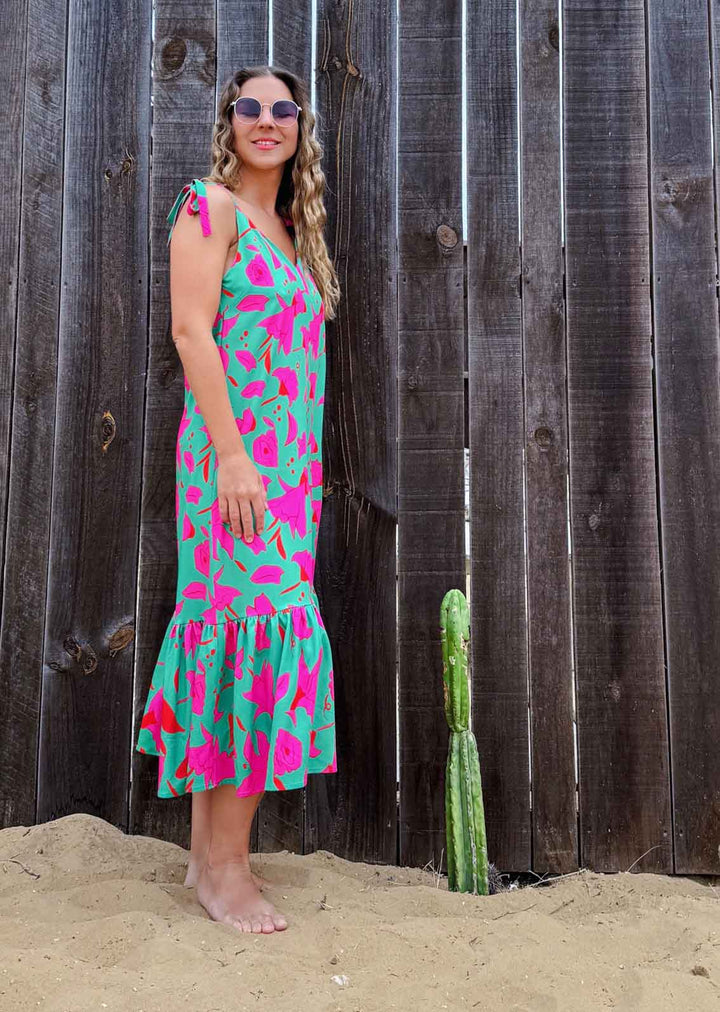 Vestido Julieta | Flores - Verde & Pink