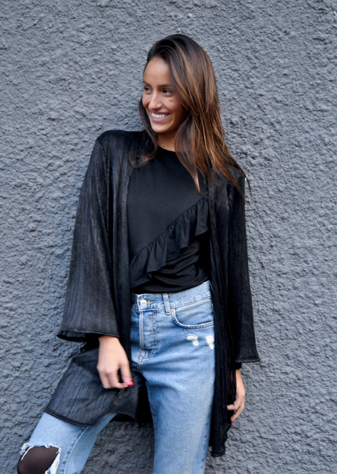 Kimono Midi | Plisado - Negro