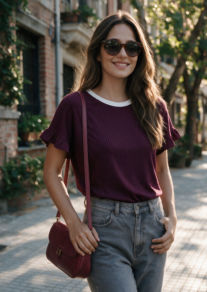Polera Clari | Burdeo, crudo