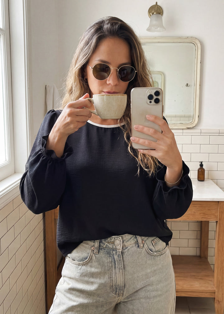 Blusa Gloria Manga Larga | Negra, crudo