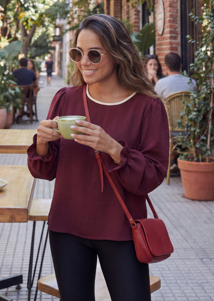 Blusa Gloria Manga Larga | Burdeo, crudo