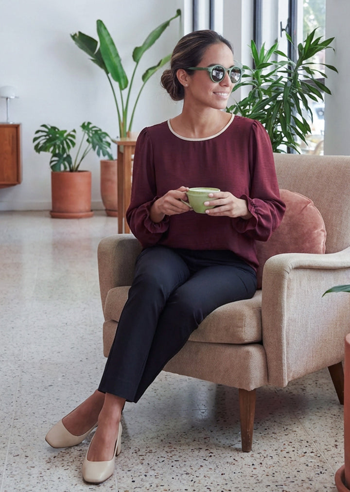 Blusa Gloria Manga Larga | Burdeo, crudo