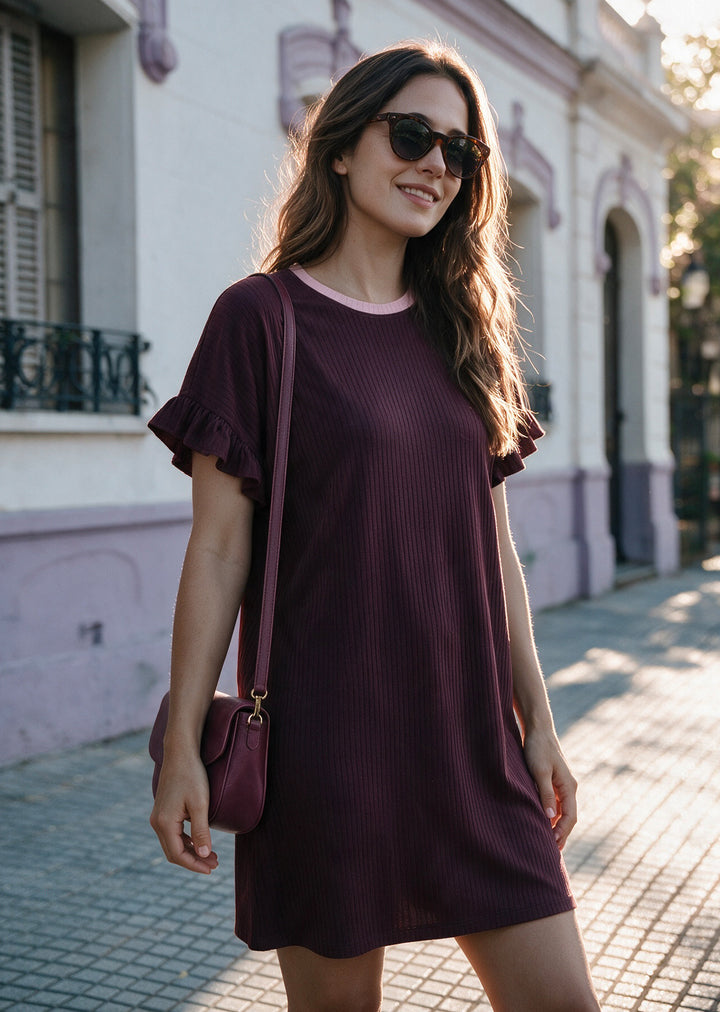 Vestido Clari | Burdeo, palo rosa