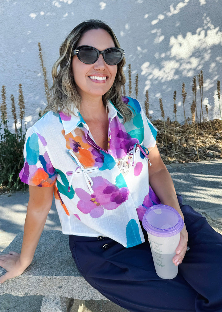 Blusa Raquel | Flores Fondo Blanco - COLAB. "IGNACIA JULLIAN"