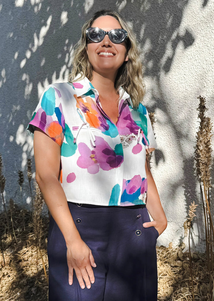 Blusa Raquel | Flores Fondo Blanco - COLAB. "IGNACIA JULLIAN"
