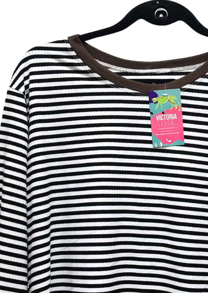 Polera Dani | Rayas negro, cuello chocolate