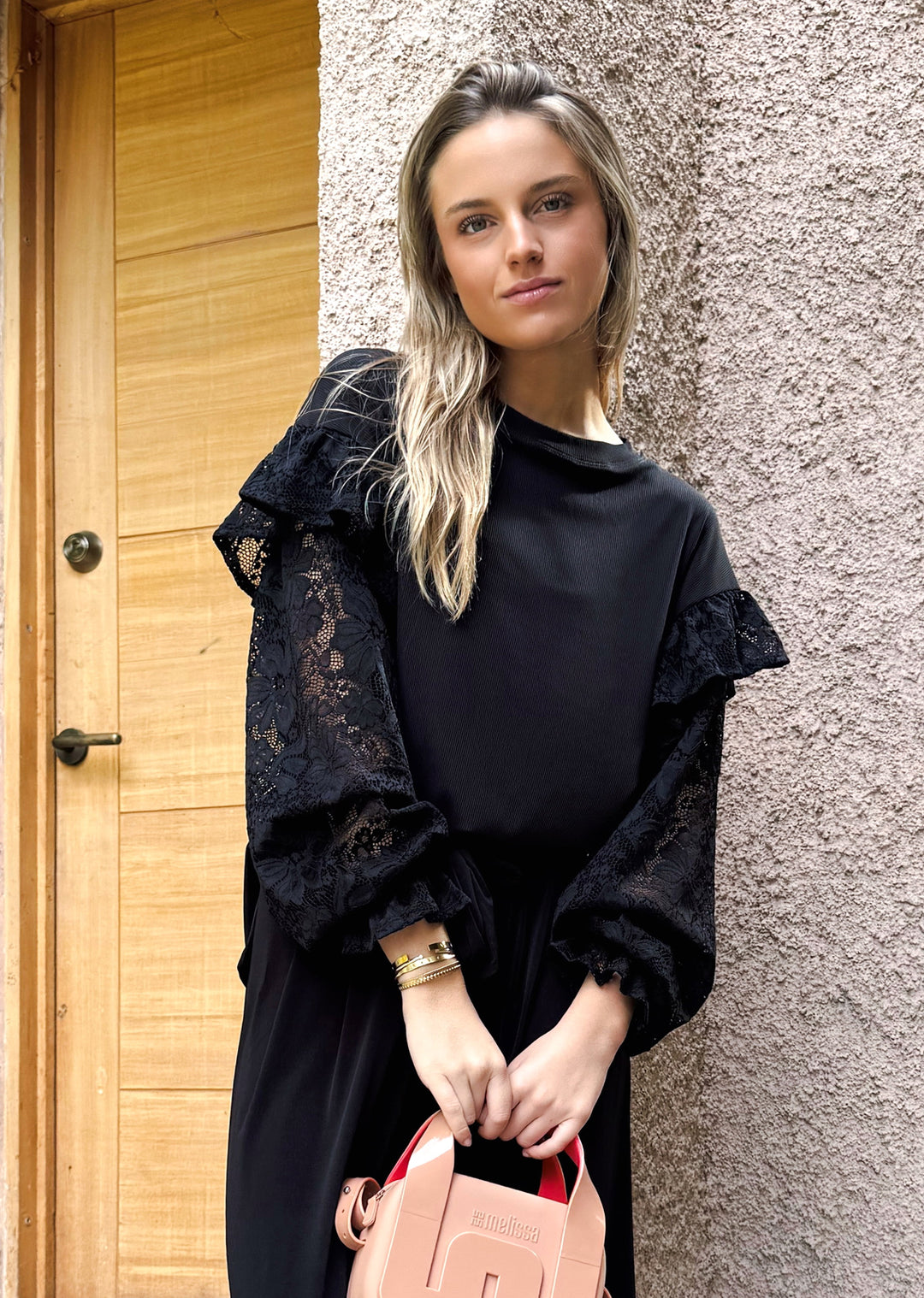 Polera Ada | Negra, lycra + encaje