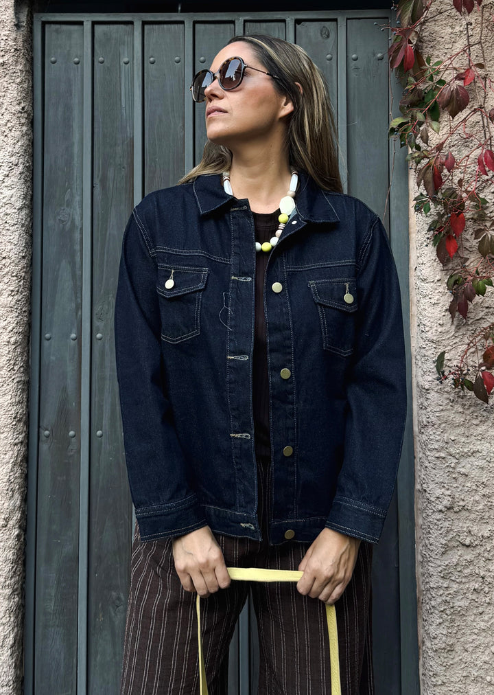 Chaqueta Filipa denim - chaqueta mujer casual para looks de día o salidas hecha en Chile | Victoria Raveau