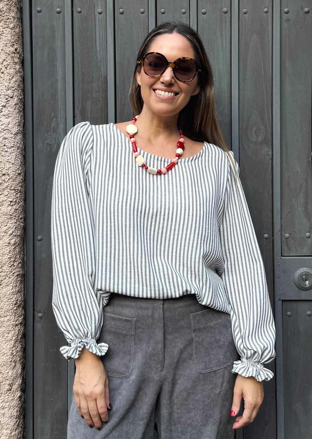 Blusa Gloria Manga Larga | Rayas Gris