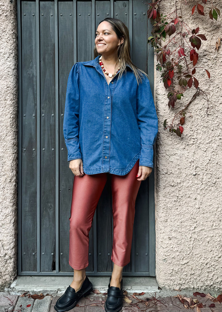Leggins cobre mujer - leggins metalizados para looks modernos y salidas especiales hechos en Chile | Victoria Raveau