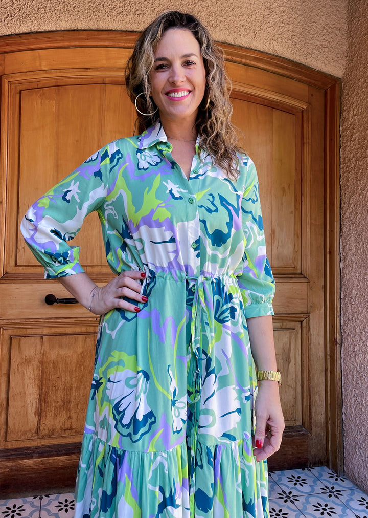 Camisero Pilar manga 3/4 | Flores - verde