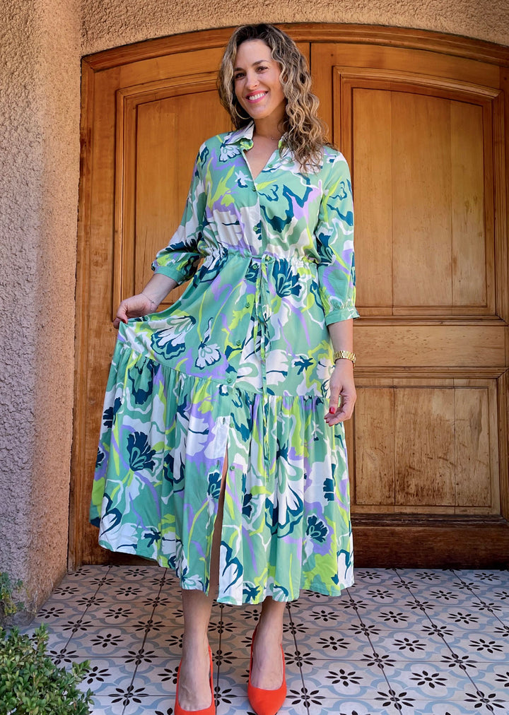 Camisero Pilar manga 3/4 | Flores - verde