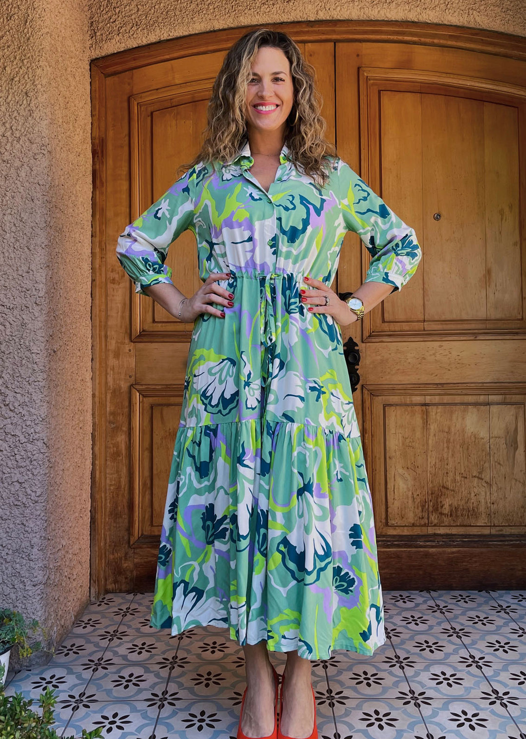 Camisero Pilar manga 3/4 | Flores - verde