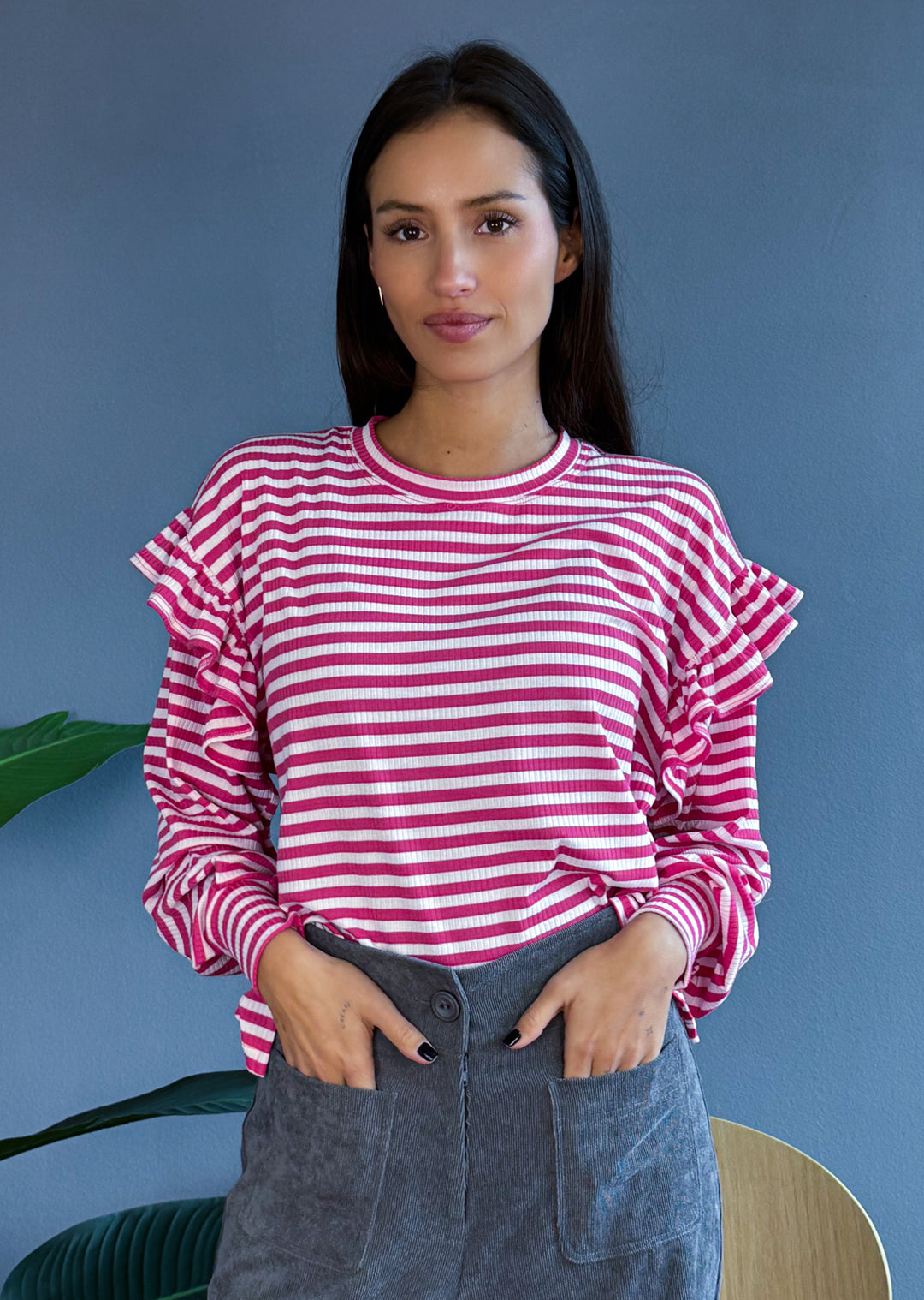 Polera Ada | Rayas Fucsia