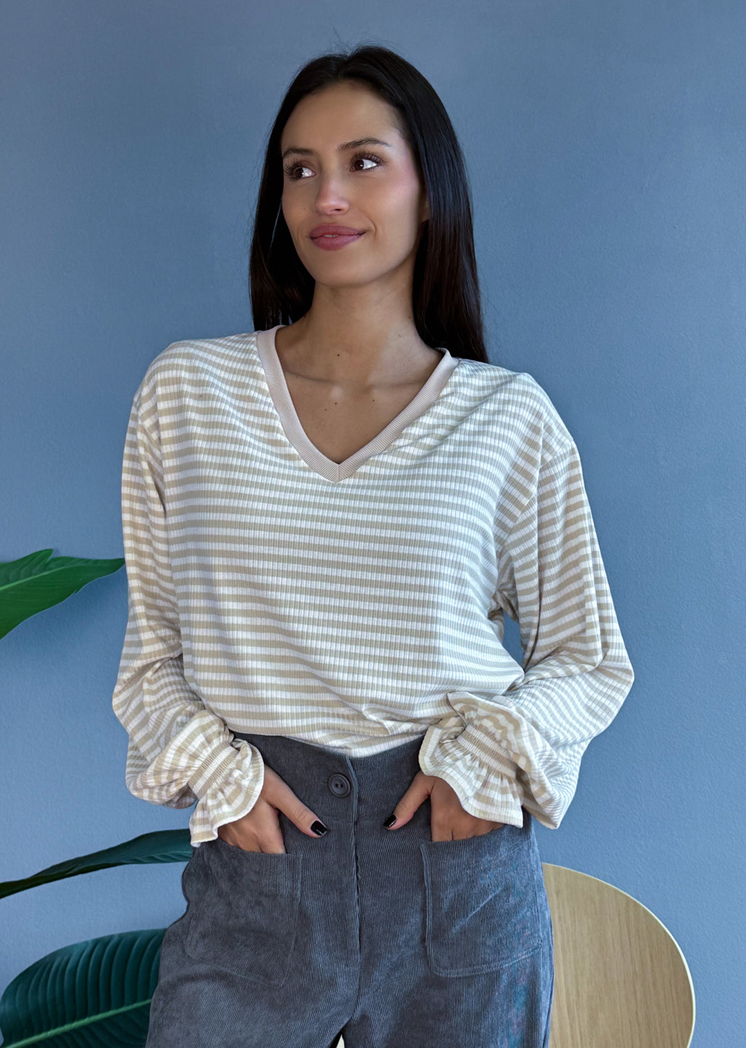 Polera Elvira | Líneas Beige