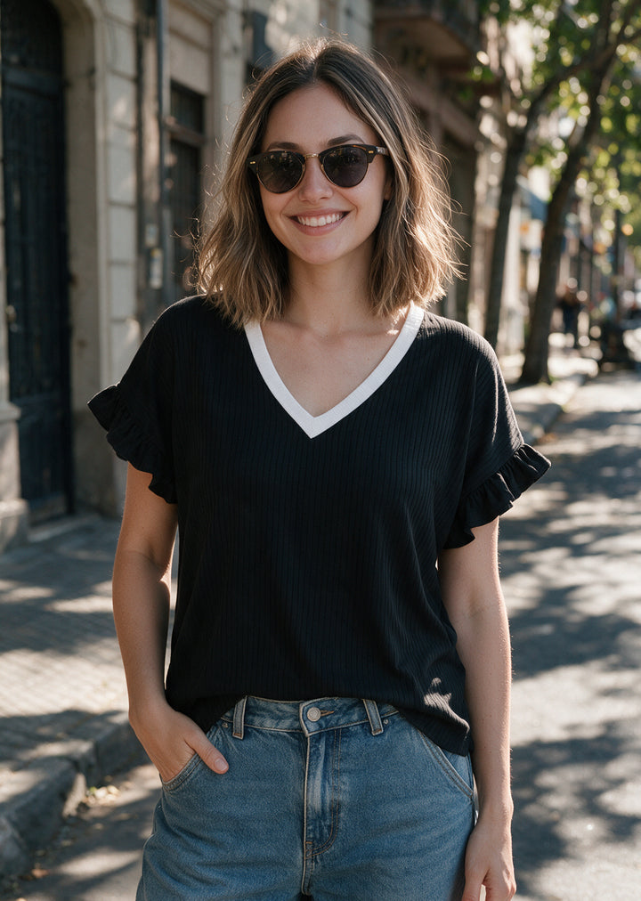 Polera Angela | Negra, crudo