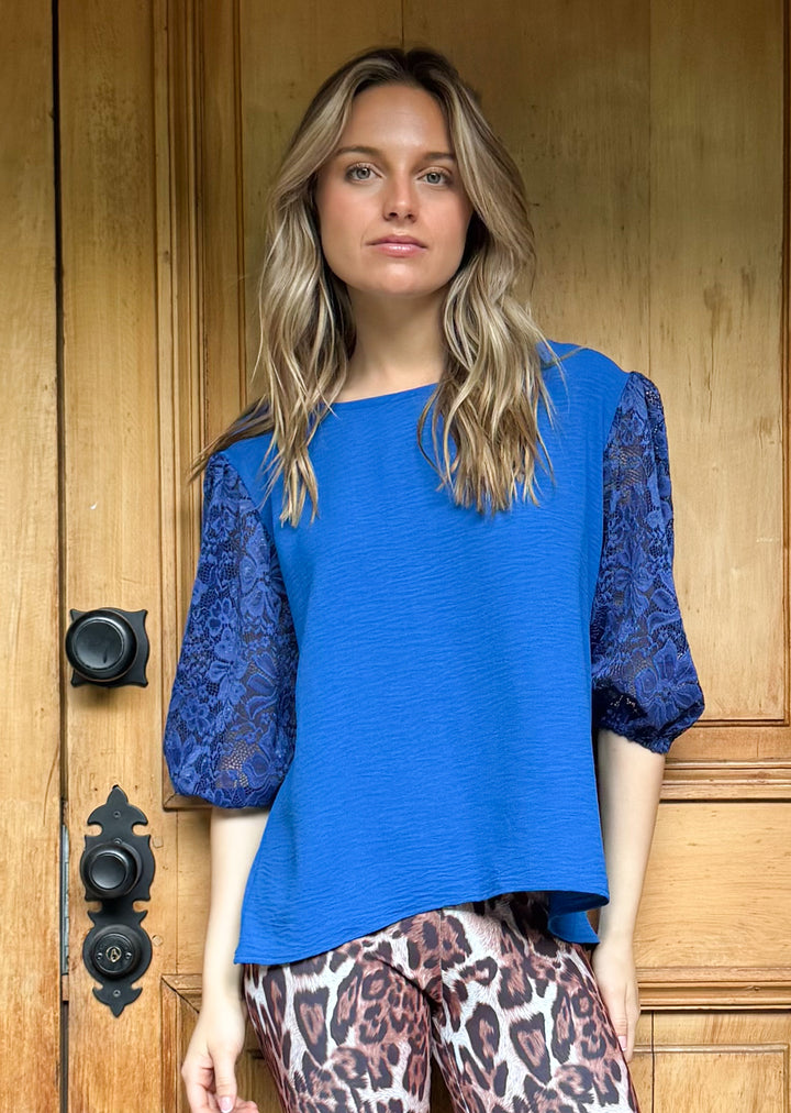 Blusa Gloria | Azul + Encaje