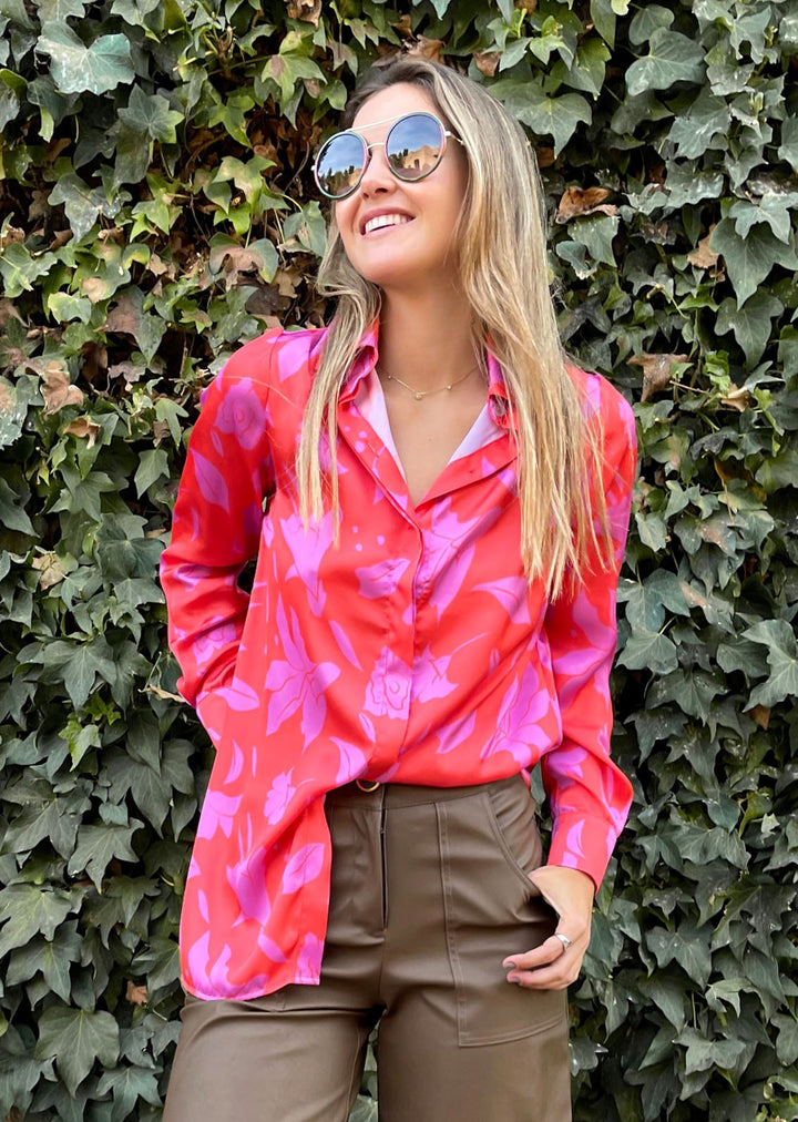 Blusa Bernarda | Flores - Rojo y Pink