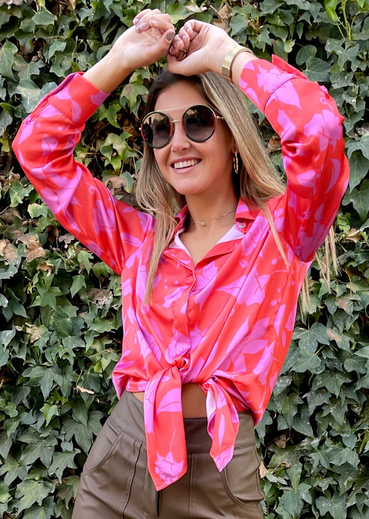 Blusa Bernarda | Flores - Rojo y Pink