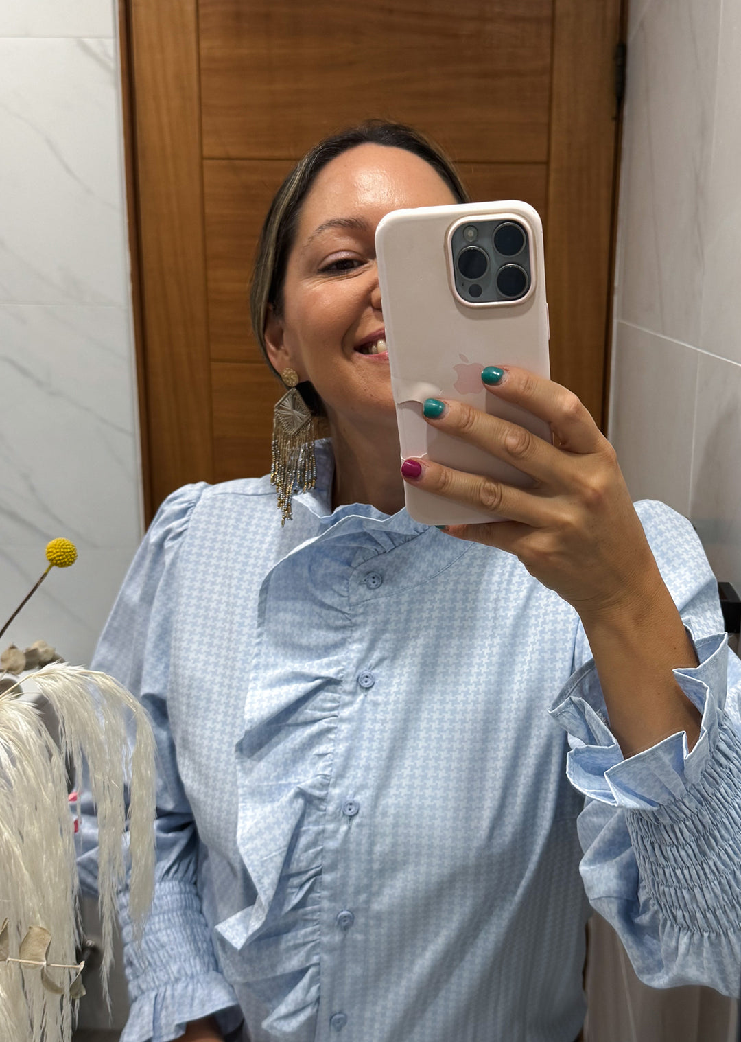 Blusa Gabi | celeste, pie de poule