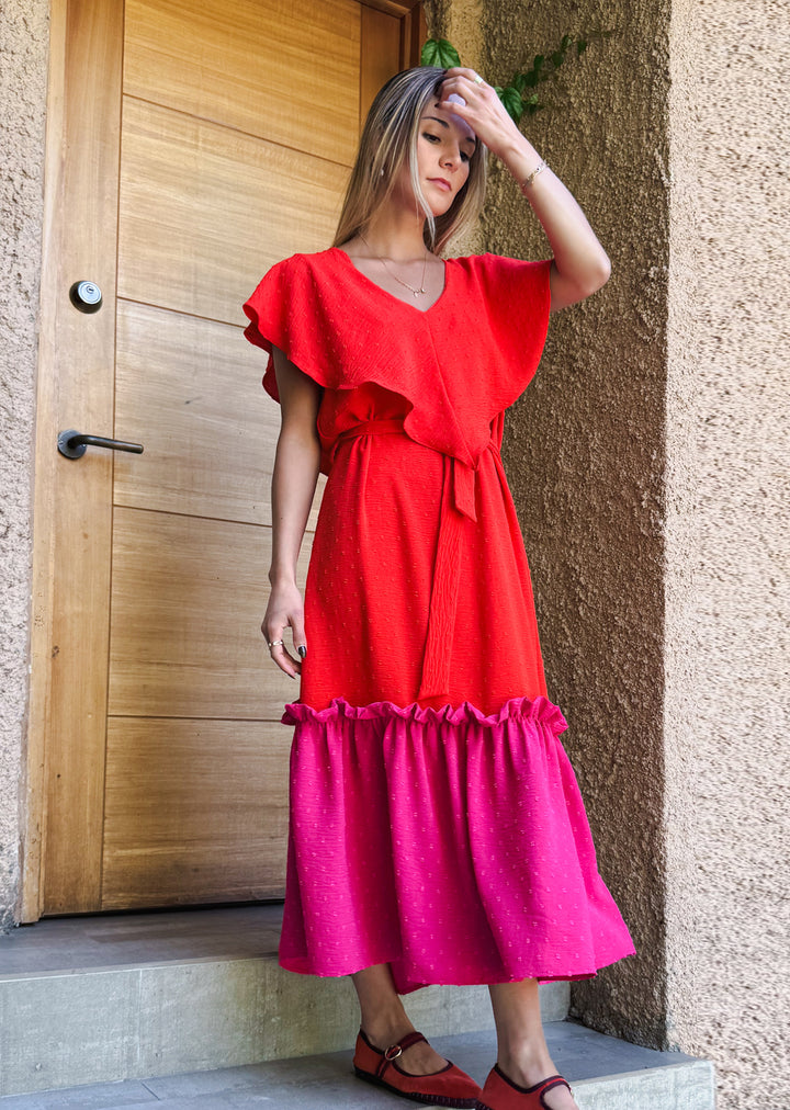 Vestido Clara | Fucsia + Rojo