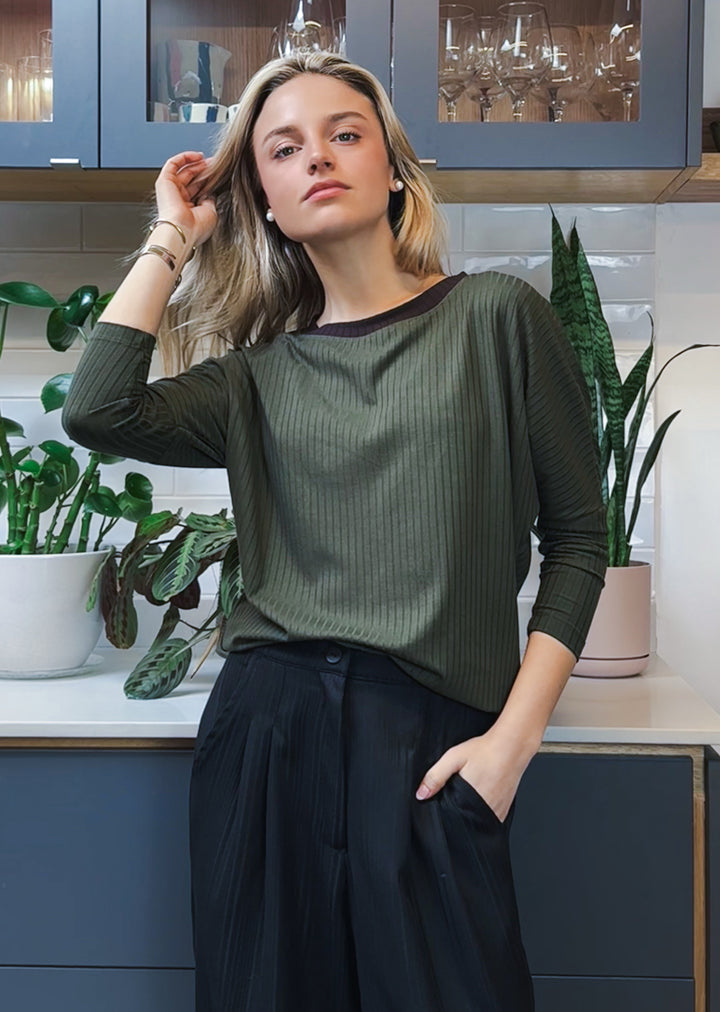 Polera Tere | Musgo, chocolate