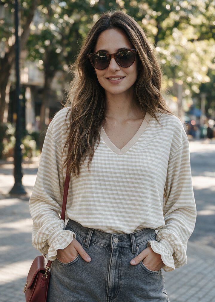 Polera Elvira | Líneas Beige