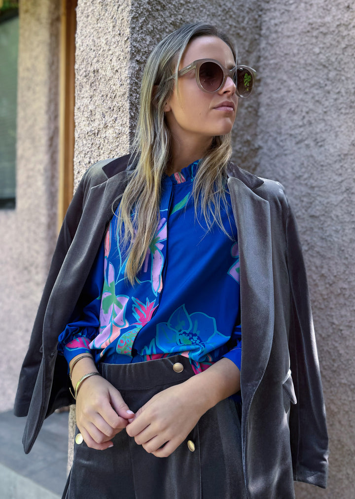 Blusa Antonia | Flores y piña, azul
