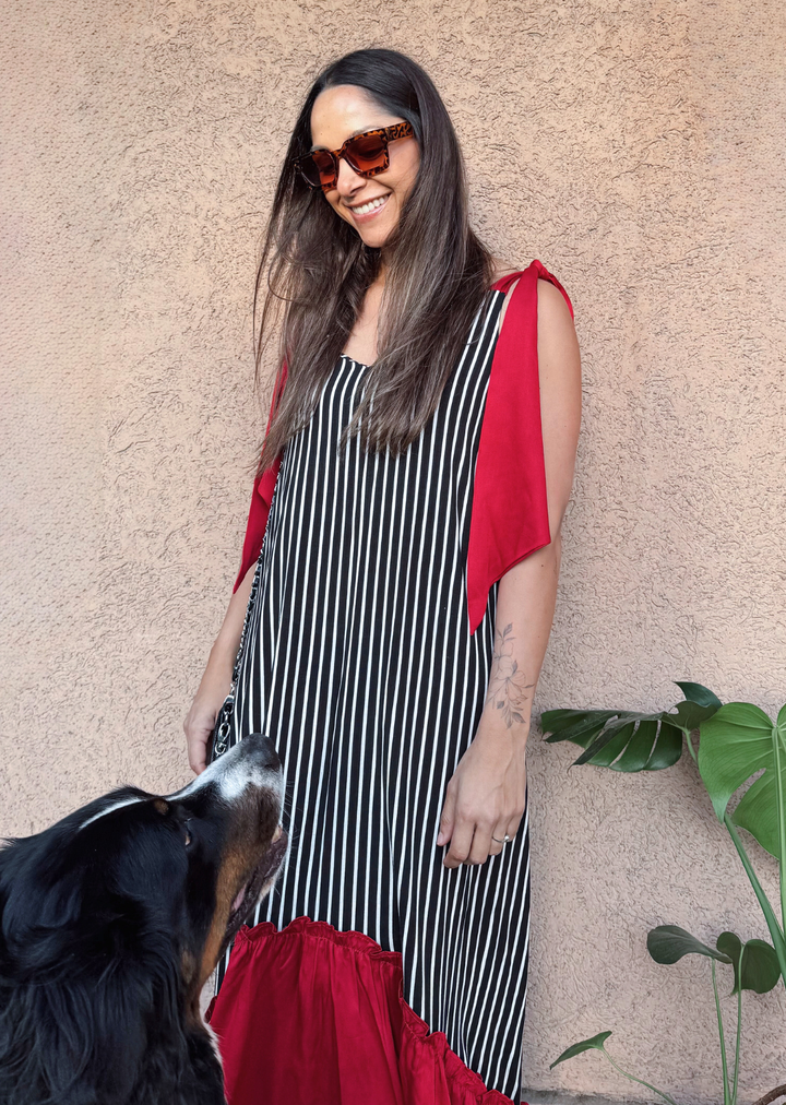 Vestido Lourdes | Negro + rojo