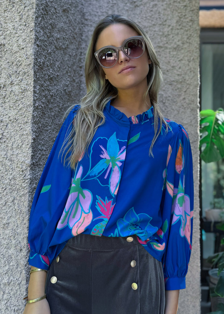 Blusa Antonia | Flores y piña, azul