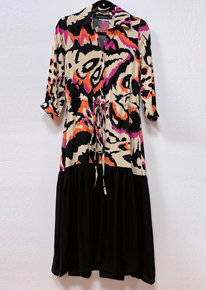 Camisero Pilar manga 3/4 | Bicolor - Estampado & Negro