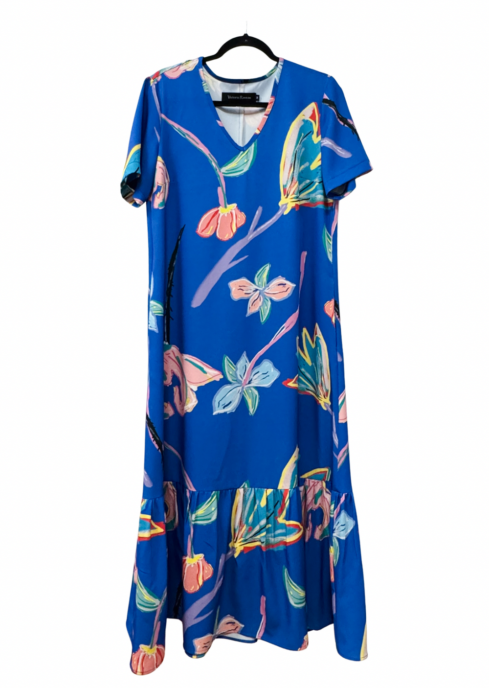 Vestido Rafa azul flores - vestido estampado mujer para matrimonio cóctel o salidas especiales hecho en Chile | Victoria Raveau