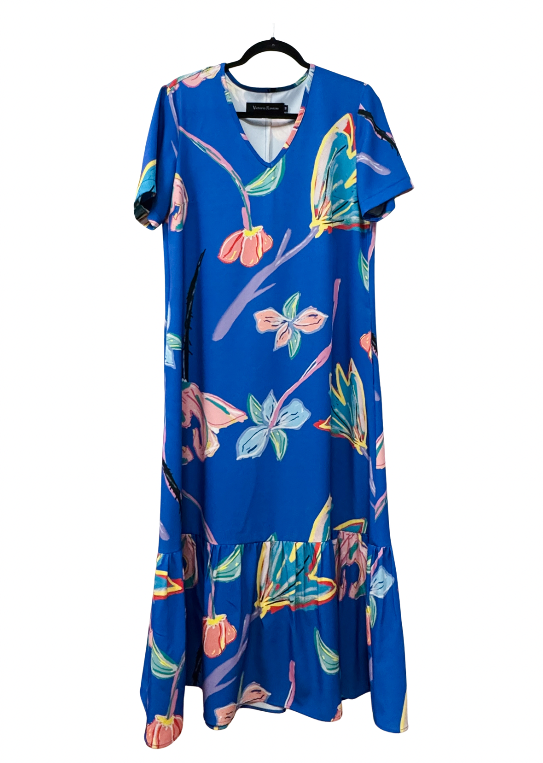 Vestido Rafa azul flores - vestido estampado mujer para matrimonio cóctel o salidas especiales hecho en Chile | Victoria Raveau