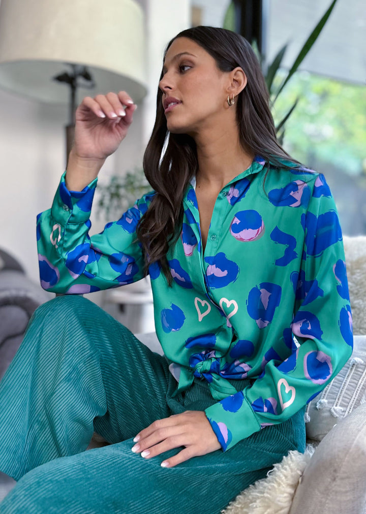 Blusa Bernarda | Leopardo - Fondo Turquesa