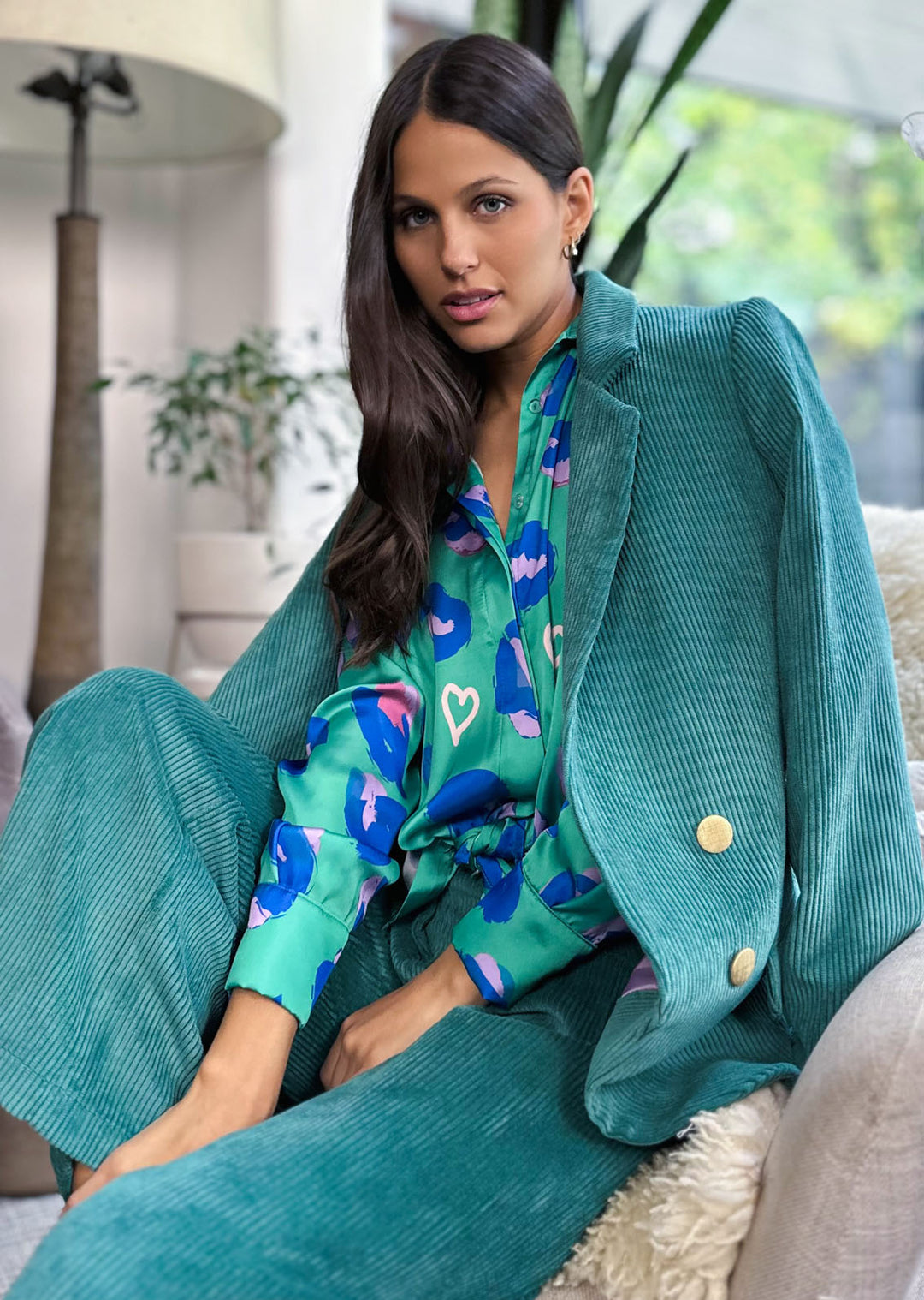 Blusa Bernarda | Leopardo - Fondo Turquesa