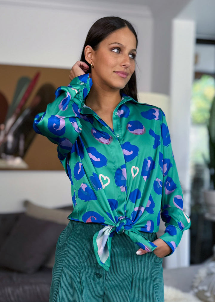 Blusa Bernarda | Leopardo - Fondo Turquesa