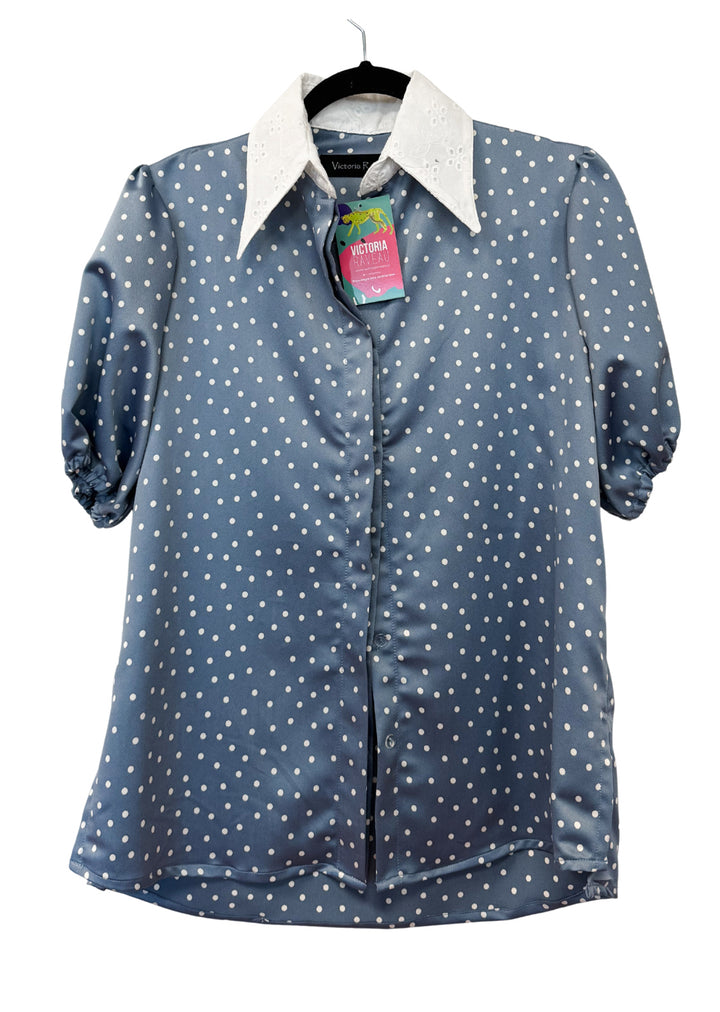 Blusa Berni | Puntos Celeste Grisáceo