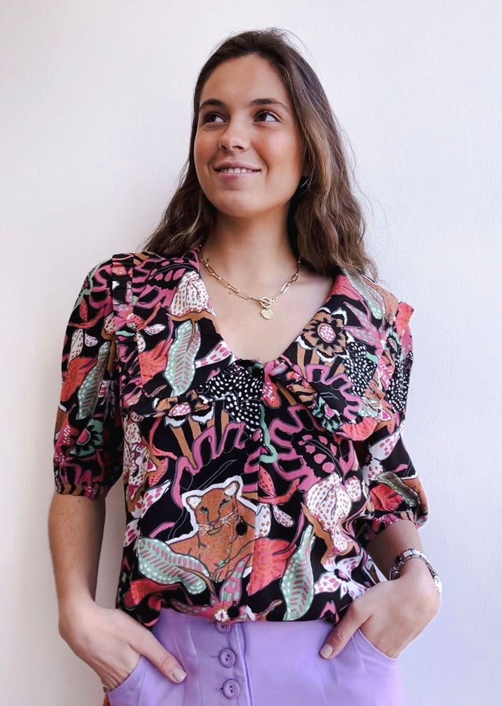 Blusa Candelaria | Tigre Fondo Negro