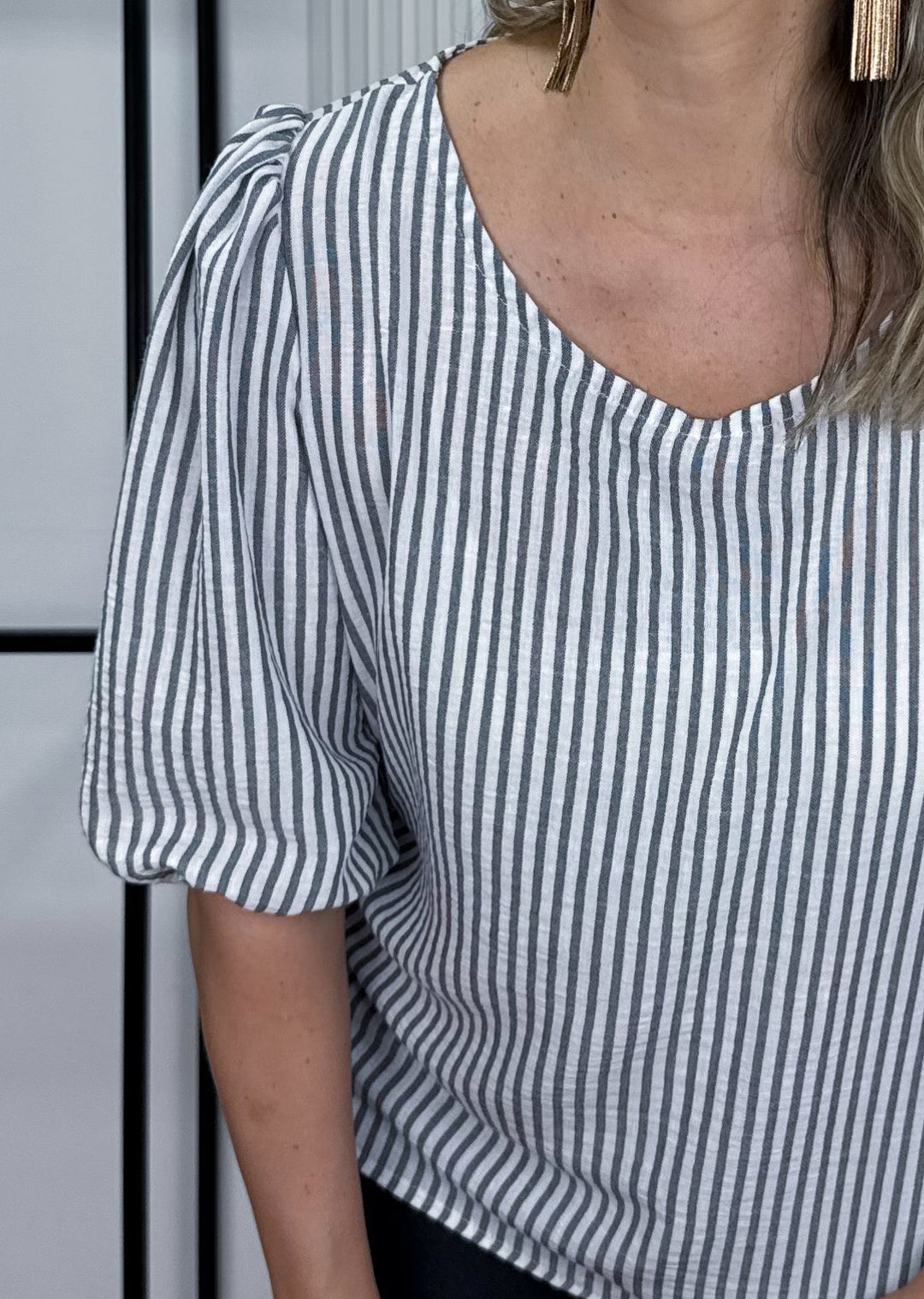 Blusa Gloria | Rayas Grises - Manga Corta