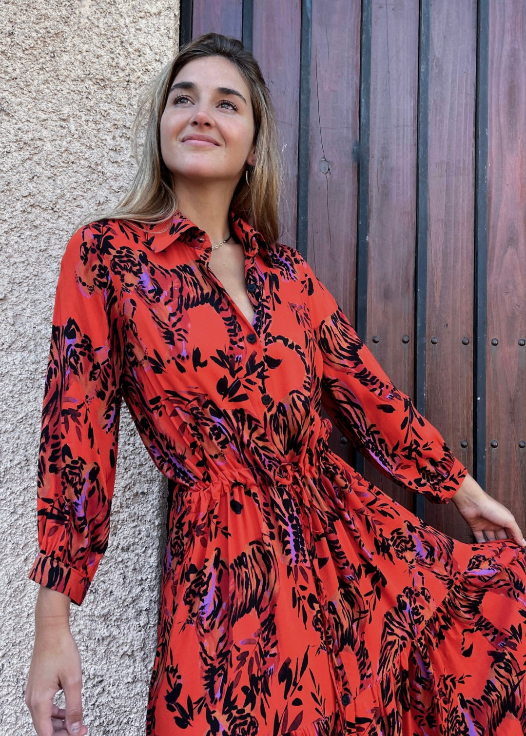 Camisero Pilar manga larga | Print - Naranjo