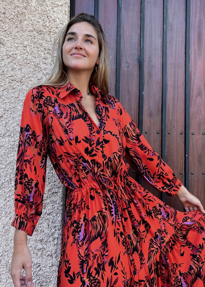 Camisero Pilar manga larga | Print - Naranjo