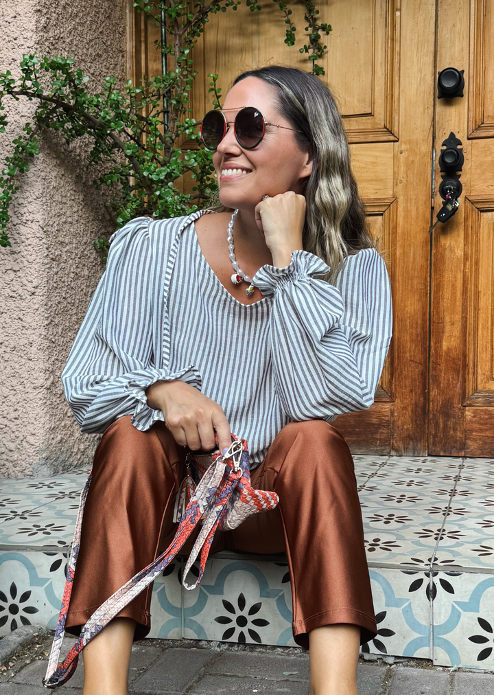 Blusa Gloria Manga Larga | Rayas Gris