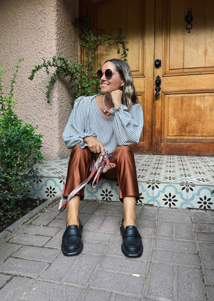 Blusa Gloria Manga Larga | Rayas Gris