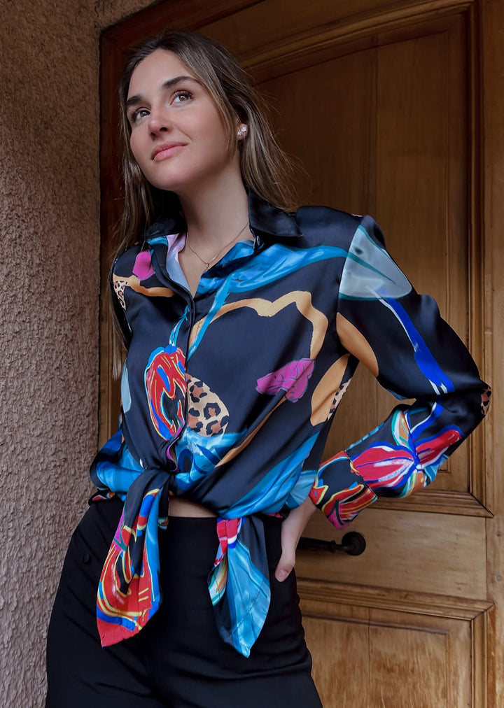 Blusa Bernarda | Flores - Print Fondo Negro