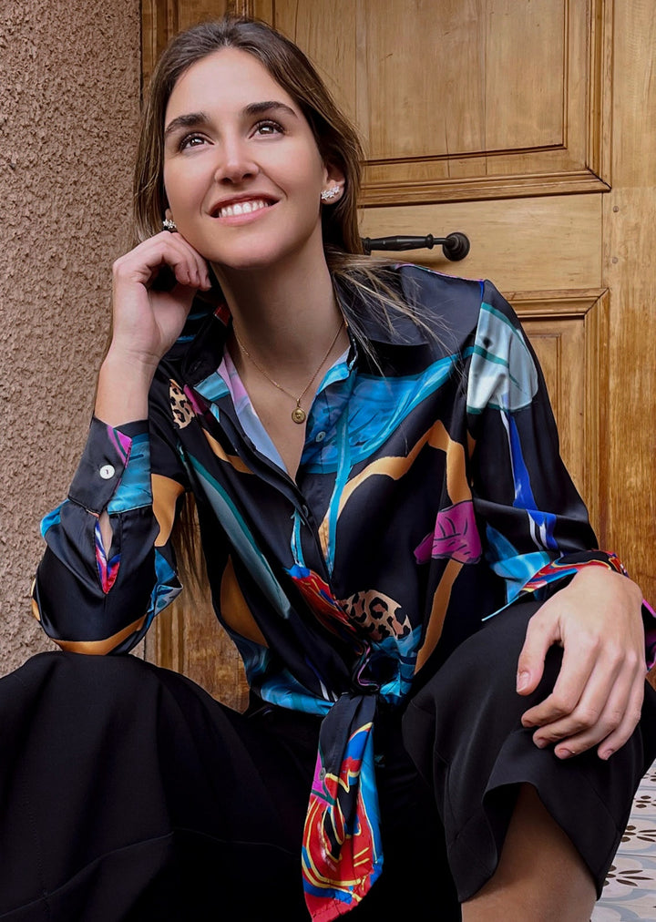 Blusa Bernarda | Flores - Print Fondo Negro