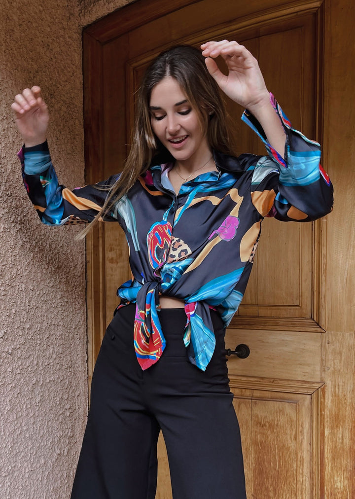 Blusa Bernarda | Flores - Print Fondo Negro