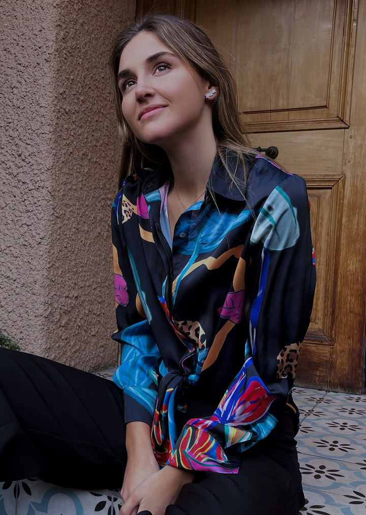 Blusa Bernarda | Flores - Print Fondo Negro
