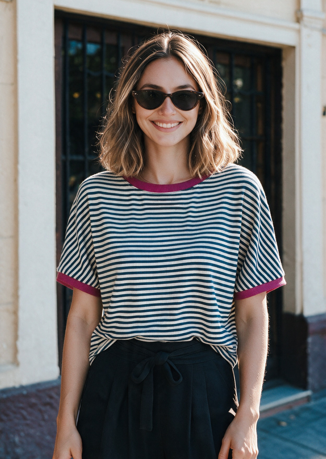 Polera Pili | Rayas azul, magenta